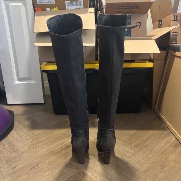 Dolce Vita Over the Knee Gray Suede Boots with Cord Detail around Heel - Picture 4 of 11